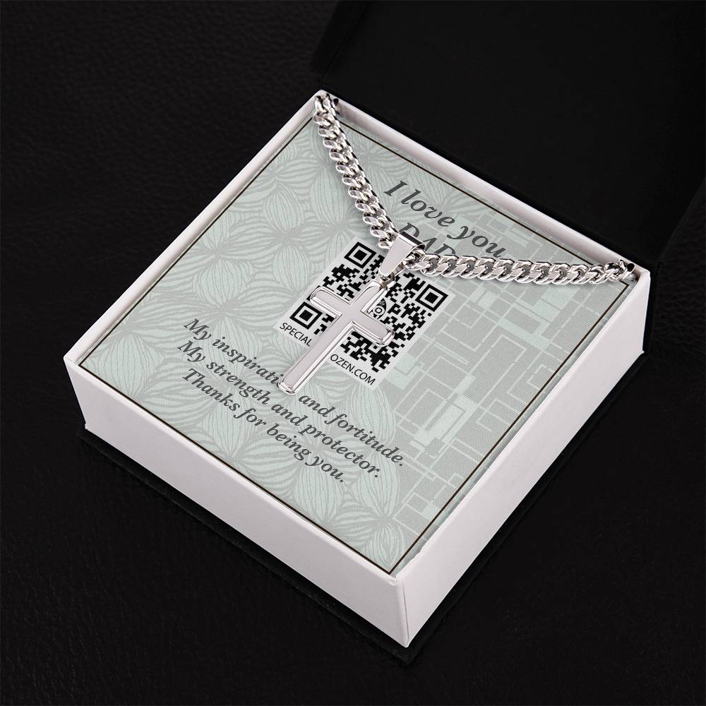 DAD | Personalized Steel Cross Necklace on Cuban Chain