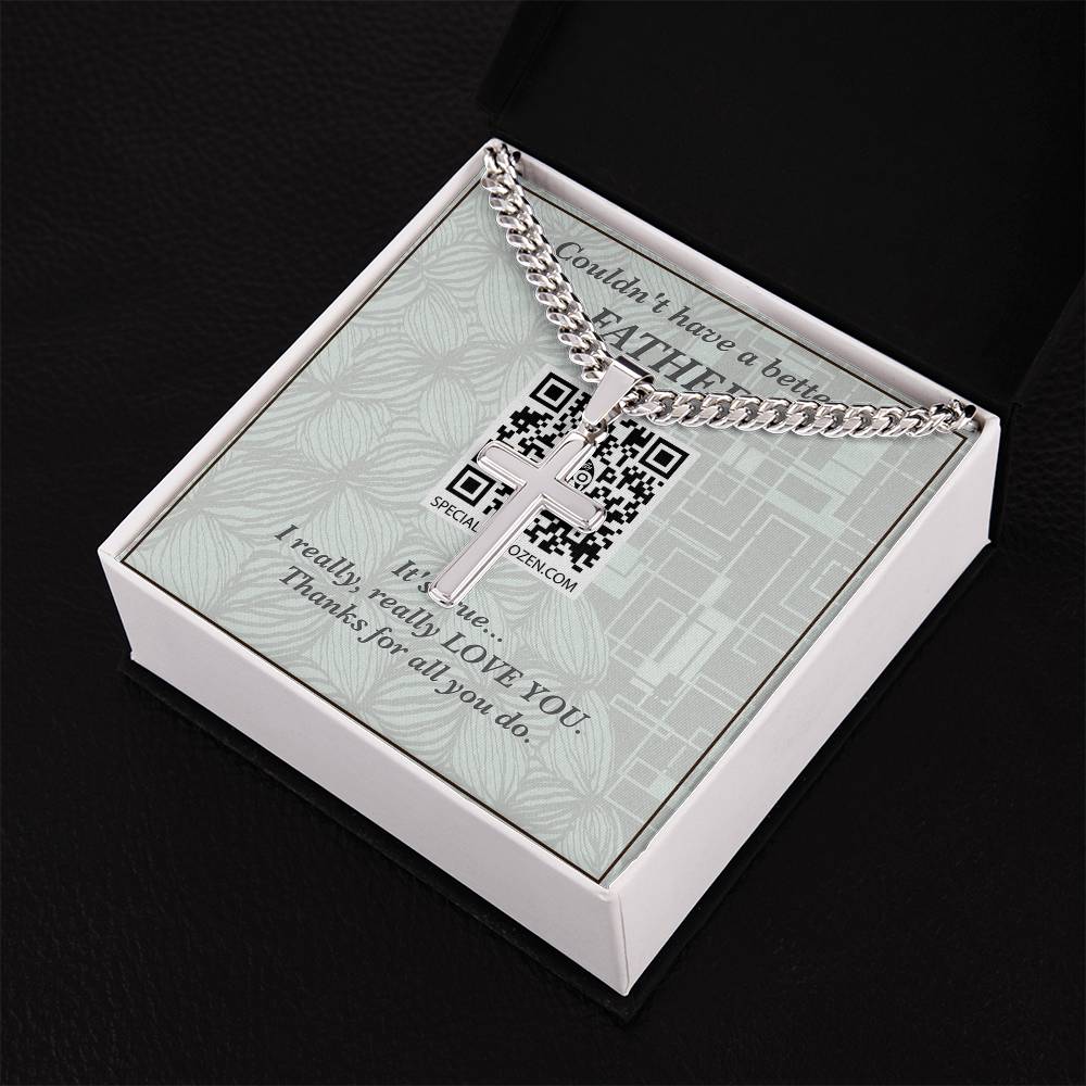 FATHER | Personalized Steel Cross Necklace on Cuban Chain