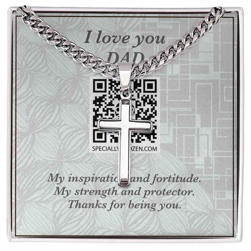 DAD | Personalized Steel Cross Necklace on Cuban Chain