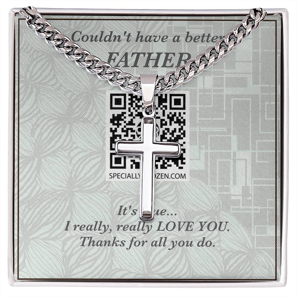 FATHER | Personalized Steel Cross Necklace on Cuban Chain