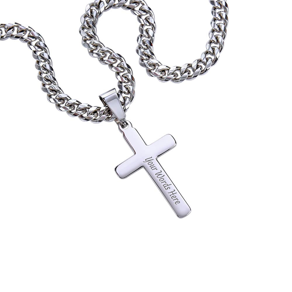 DAD | Personalized Steel Cross Necklace on Cuban Chain