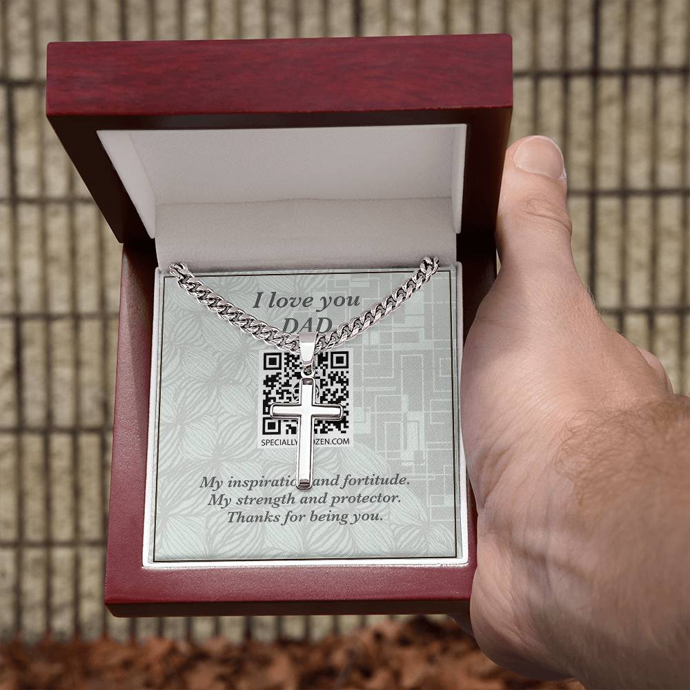 DAD | Personalized Steel Cross Necklace on Cuban Chain