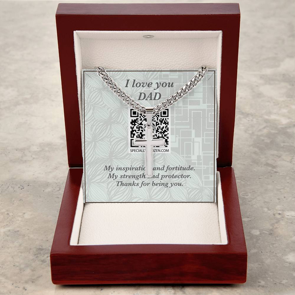 DAD | Personalized Steel Cross Necklace on Cuban Chain