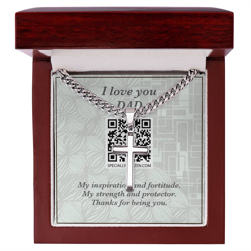 DAD | Personalized Steel Cross Necklace on Cuban Chain