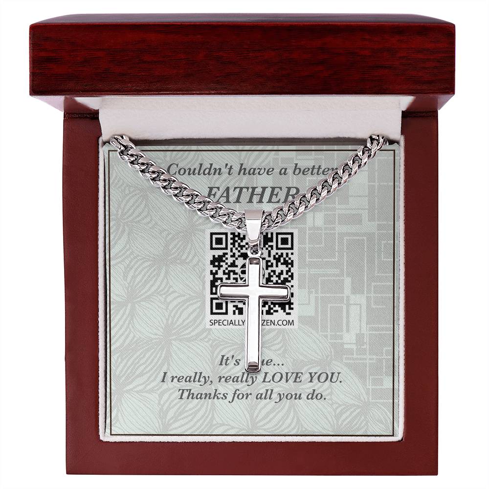 FATHER | Personalized Steel Cross Necklace on Cuban Chain